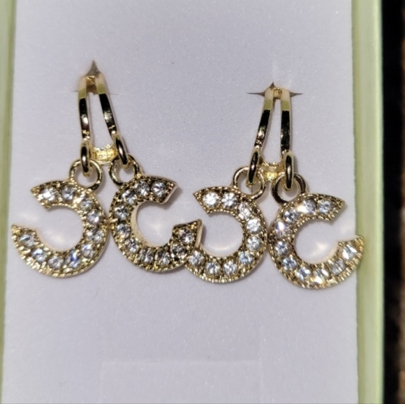 Gold Crystal Initial Earrings - Picture 2 of 5